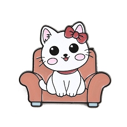 Перу Эмалевые булавки, булавки для лацканов из сплава для одежды рюкзака, кот сидит на диване, чёрные, Перу, 30x32 мм