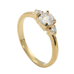 Золотой 304 женские кольца из нержавеющей стали с прозрачным кубическим цирконием, золотые, размер США 7 (17.3 мм)