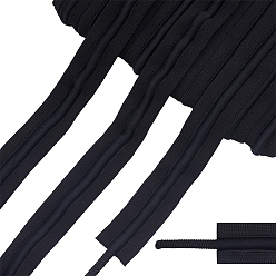 Black 10Yards Polyester Elastic Ribbon, with Cord, Flat, Black, 30x5mm, about 9.144m