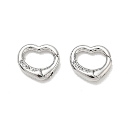 Platino Latón micro pavimenta claro cubic zirconia anillos de compuerta de resorte, corazón, sin plomo y cadmio, chapado en rack, larga duración plateado, Platino, 11x12x2.5 mm