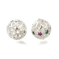 Серебро Латунные микропаве из прозрачного кубического циркония, долговечный, круглые, серебряные, 9.5x10x10 мм, отверстие : 1.6 мм