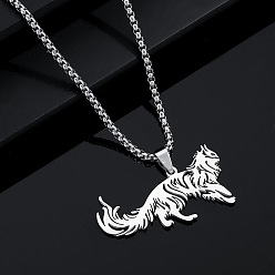 Cat Shape Хип-хоп стиль, тема животных 304 ожерелья с подвесками из нержавеющей стали, цвет нержавеющей стали, не тускнеет, форма кошки, 23.62 дюйм (60 см), Кулон : 47x25 мм