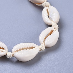 Seashell Color Cowrie Shell Beaded Necklaces, with Brass Lobster Claw Clasps and Eco-Friendly Korean Waxed Polyester Cord, Real 18K Gold Plated, Seashell Color, 15 inch(38cm)