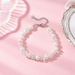 Новый Нефрит Браслеты из натуральных круглых бусин с нефритовой крошкой и стеклянными ракушками, с 304 фурнитурой из нержавеющей стали, 7-1/2 ~7-3/4 дюйм (19.2~19.7 см)