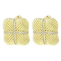 Real 18K Gold Plated Rack Plating Brass Micro Pave Cubic Zirconia Square Stud Earrings, Long-Lasting Plated, Lead Free & Cadmium Free, Real 18K Gold Plated, 18.5x19mm