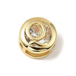 Letter Q Латунные микро проложить кубического циркония многожильных ссылки, плоские круглые с буквы, реальный 18 k позолоченный, Буква Q, 10x6.5 мм, отверстие : 5x3 мм