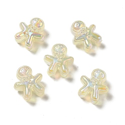 Pale Goldenrod UV Plating Rainbow Iridescent Acrylic Beads, Christmas Gingerbread Man, Pale Goldenrod, 20x18x10.5mm, Hole: 3.5mm