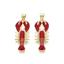 (123L) Белый крем непрозрачный блеск Латунь эмаль подвески, креветки прелести, золотые, огнеупорный кирпич, 27x11x3 мм, отверстие : 5x3.5 мм