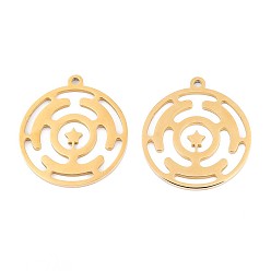 Настоящее золото 18K 304 подвески из нержавеющей стали, плоский круглый с чакрой-талисманом, ионное покрытие (ip), реальный 18 k позолоченный, 27.5x25x1.5 мм, отверстие : 1.6 мм