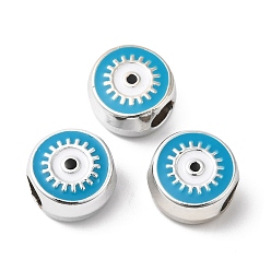 Темно-Голубой Ccb пластиковые европейские бусины, бусины с большим отверстием, плоские круглые с сглаза, глубокое синее небо, 12x11.5x7.5 мм, отверстие : 4.8 мм