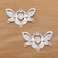 Серебро Сплав ссылки люстра компонент, бабочка, серебряные, 26x40 мм