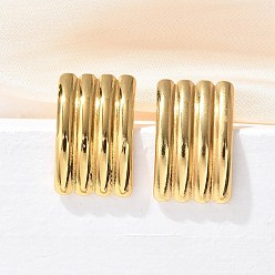 Настоящее золото 18K 304 серьги-гвоздики из нержавеющей стали для женщин, ионное покрытие (ip), полоса прямоугольник, реальный 18 k позолоченный, 19.5x12 мм