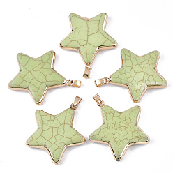 Желто-Зеленый Гальванические синтетические бирюзовые подвески, с латунной фурнитурой , окрашенные, яйцеклеток, золотые, желто-зеленый, 42.5~44.5x40.5~41x7~7.5 мм, отверстие : 6x4 мм