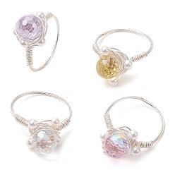 (52) Непрозрачная лаванда Круглые стеклянные и ракушечные перстни, кольца для женщин из медной проволоки, разноцветные, внутренний диаметр: 18 мм