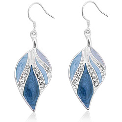 Платина Болтаться серьги сплава эмали, с кристально горный хрусталь, лист, платина, 70 мм