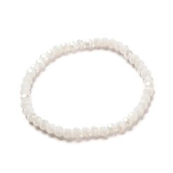 Белый Детский браслет-стрейч из граненых стеклянных бусин рондель, браслет из непрозрачного сплошного стекла, белые, 4x3.5 мм, внутренний диаметр: 1-7/8 дюйм (4.8 см)