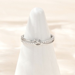 Платина 925 регулируемые кольца для женщин из стерлингового серебра с микропаве из прозрачных кубических цирконий, узел, платина, 4 мм, размер США 6 1/2 (16.9 мм)