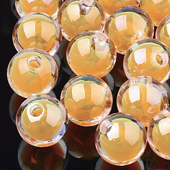 Темно-Оранжевый Прозрачные акриловые бусины, уф покрытие и радуга, бусина в бусине, половина пробурено бисера, круглые, темно-оранжевый, 15.5x15 мм, половину отверстия: 3.5 мм