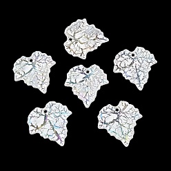 White Baking Paint Acrylic Pendants, UV Plating, Leaf with Cracks Charms, White, 24x23x3.5mm, Hole: 1.6mm