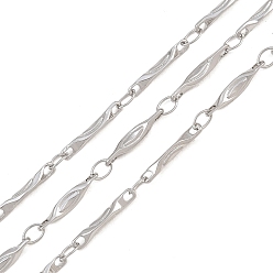 Stainless Steel Color 304 Stainless Steel Pea Shaped Link Chain, Soldered, with Spool, Stainless Steel Color, 12x2x2mm & 4x2.5x0.4mm