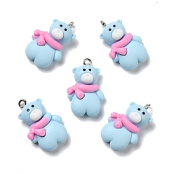 Светло-Голубой Непрозрачные подвески смолы, с платиновыми тоновыми железными петлями, белый медведь, Небесно-голубой, 25.5x15x6.5 мм, отверстие : 2 мм