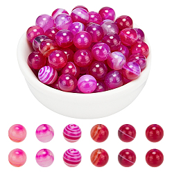 Medium Violet Red Dyed Natural Striped Agate/Banded Agate Round Bead Strands, Medium Violet Red, 8mm, Hole: 1mm, about 48pcs/strand, 14.9 inch, 2strands/box