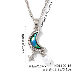 Платина Шикарные латунные хрустальные ожерелья с подвеской в виде луны и звезды, с Пауа оболочке, для модной индивидуальности, платина, 15.75 дюйм (40 см)