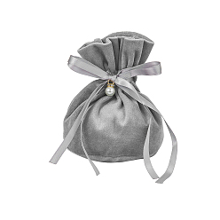 Серый Бархатные сумки для бижутерии с кулиской и пластиковой имитацией жемчуга, подарочные пакеты из бархатной ткани, серые, 13.2x14x0.4 см