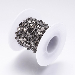 Gunmetal Rack Plating Brass Handmade Flat Sequin Chains, Unwelded, with Spool, Flat Round Link Chains, Gunmetal, 4x0.3mm, about 32.8 Feet(10m)/roll