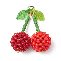 Красный Подвески из бисера, с 304 кольцами из нержавеющей стали, вишневое очарование, красные, 27x24x12 мм, отверстие : 3.5 мм