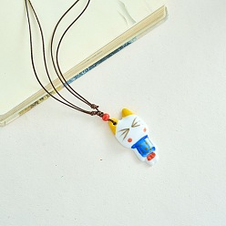 Cat Shape Фарфоровый кулон регулируемый шнур из искусственной кожи ожерелья для женщин, королевский синий, форма кошки, 19.69 дюйм (50 см)