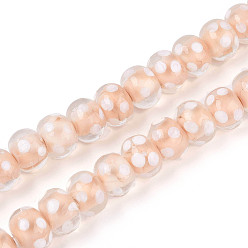 Персиковый Слойка Бусины лэмпворк , рондель с горошком, розовые, 12~13.5x8.5~10 мм, отверстие : 1.5~1.6 мм