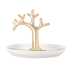 Matte Gold Color Porcelain Twig Ring Holder, Jewelry Tray, for Holding Small Jewelries, Rings, Necklaces, Earrings, Bracelets, Trinket, for Women Girls Birthday Gift, Matte Gold Color, 13x11cm