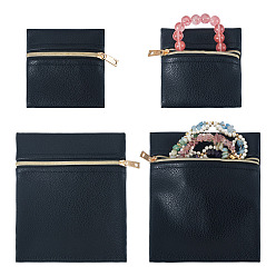 Черный 2шт. 2 стили прямоугольные квадратные сумки из искусственной кожи для ювелирных изделий подарочные сумки на молнии, подарочные пакеты для упаковки ювелирных изделий для сережек колец браслетов, чёрные, 8~14x8~12 см, 1 шт / стиль