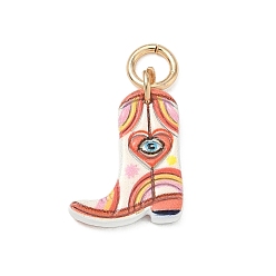 Colorful Spray Painted Brass Pendants, Cowboy Boot with Rainbow & Evil Eye Charms, Golden, Colorful, 15.5x13x2mm, Hole: 3.8mm