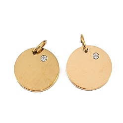 Настоящее золото 18K 316 хирургические подвески из нержавеющей стали, с кубического циркония, плоско-круглые, прозрачные, реальный 18 k позолоченный, 12x2 мм, отверстие : 3 мм