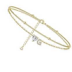 Letter G Двухслойные браслеты на ногу с подвесками в виде сердца и буквы из латуни и кристаллов горного хрусталя, золотые, Буква G, 8-5/8 дюйм (220 мм)