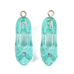 Голубой Подвески из прозрачной смолы со стразами, туфли на высоких каблуках, с золотой железной петлей, голубой, 27.5x8.5x11 мм, отверстие : 1.8 мм