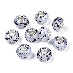 Черный Cmолы европейские шарики, бусины с большим отверстием, с латунными двойными ядрами, платиновый оттенок, имитация желе, рондель, чёрные, 14x9 мм, отверстие : 5 мм