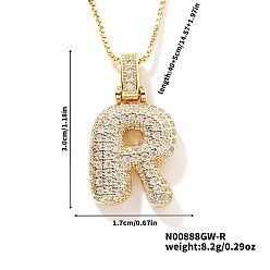 Letter R Элегантные латунные микропаве прозрачные кубические цирконии 3d начальные ожерелья, идеальный подарок для нее, золотые, Буква R, 15.75 дюйм (40 см)