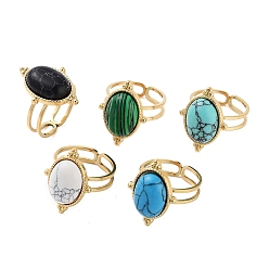 Смешанные камни Ионное покрытие (ip) 304 кольцо из нержавеющей стали, регулируемые кольца из смешанного камня из синтеза, овальные, 15.5x21.5 мм, внутренний диаметр: регулируемый