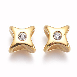 Golden 304 Stainless Steel Slide Charms, Ion Plating (IP), with Rhinestone, Star, Crystal, Golden, 14x15x8.5mm, Hole: 5mm