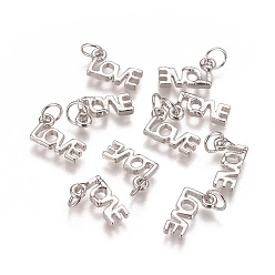 Платина Латунь прелести, долговечный, Слово любовь, платина, 7.5x13x2 мм, отверстие : 4 мм