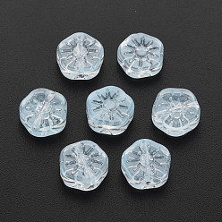 Light Blue Transparent Glass Beads, Plum Blossom Flower, Light Blue, 10x10.5x4mm, Hole: 1.2mm