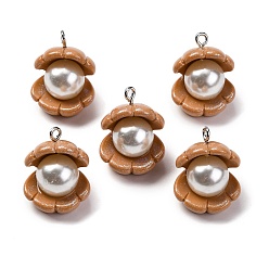 Верблюжий Непрозрачные подвески смолы, с железными петлями, формы раковины, верблюжие, 20x18 мм, отверстие : 2 мм