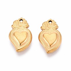 Настоящее золото 18K 201 прелести нержавеющей стали, очарование священного сердца, ионное покрытие (ip), реальный 18 k позолоченный, 14.5x9.5x2 мм, отверстие : 1 мм