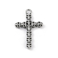 Античное Серебро 316 хирургические подвески из нержавеющей стали, подвеска в виде креста с черепом, античное серебро, 28x19x3.5 мм, отверстие : 2 мм