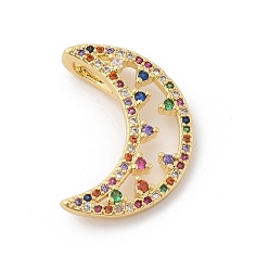 Разноцветный Латунные микро проложить кубического циркония подвески, прелести полумесяца, красочный, 19.5x19.5x5.5 мм, отверстие : 2x5.5 мм