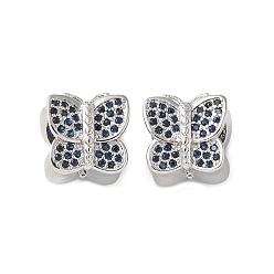 Морской Синий Бабочка латунь микро проложить кубического циркония европейских бусы, платина, без кадмия и без свинца, долговечный, стойки покрытие, Marine Blue, 10x10x9.5 мм, отверстие : 4 мм