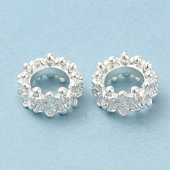 Серебро Экологически чистые латунные бусины с покрытием стойки, долговечный, без свинца и без кадмия, бусины с большим отверстием, цветок, серебряные, 10x5 мм, отверстие : 6 мм